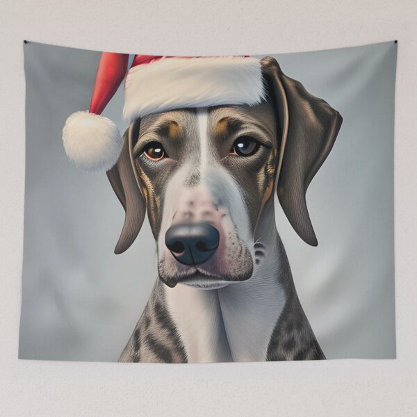 Item preview, Christmas American Leopard Hound Wearing A Santa Hat designed and sold by ZenEverAI.
