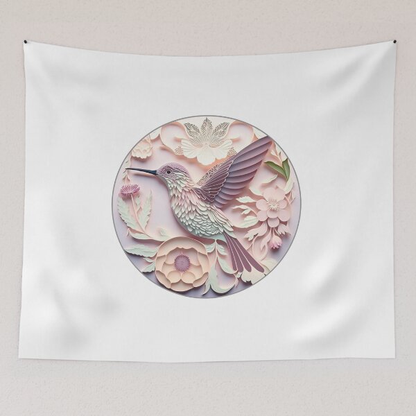 Item preview, Hummingbird in the garden paper craft style designed and sold by GorinART.