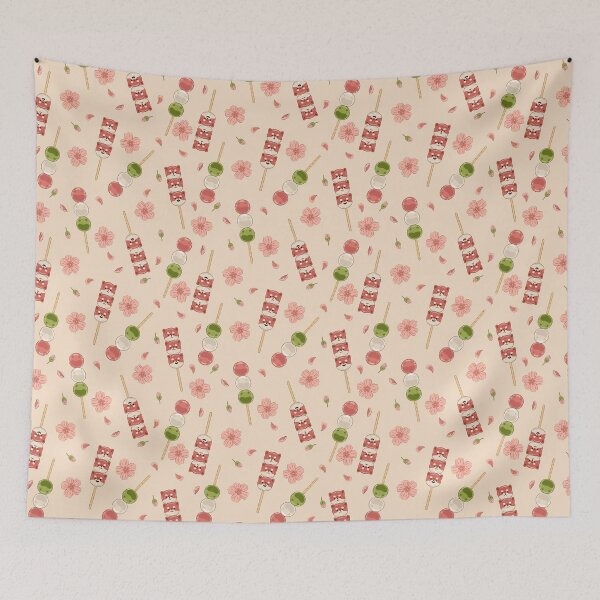 Item preview, pattern with kawaii dango and sakura flowers designed and sold by burbura.