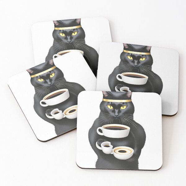 Item preview, black cat holding cups of coffee designed and sold by David-Howells.