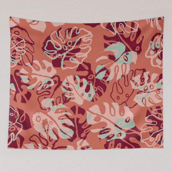 Item preview, Coral Monstera Leaves designed and sold by Carolina Diaz.
