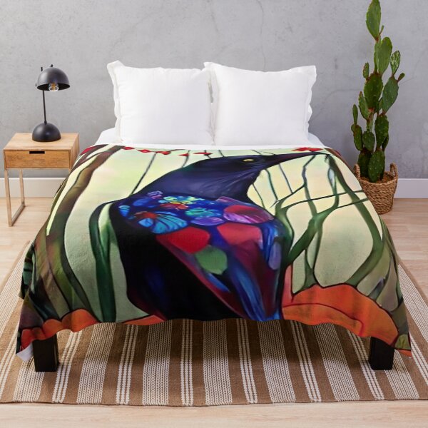 Item preview, Stunning Art Deco Style Black Bird with Red Poppy flowers designed and sold by ZiolaRosa.
