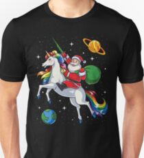 Sankt-ReitEinhorn-T-Shirt Weihnachtsgeschenk-Regenbogen-Raum Unisex T-Shirt