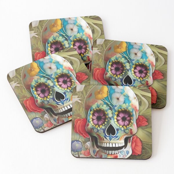 Item preview, Stunning skull with pretty flowers and poppies skull designed and sold by ZiolaRosa.