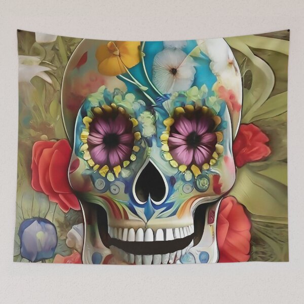 Item preview, Stunning skull with pretty flowers and poppies skull designed and sold by ZiolaRosa.