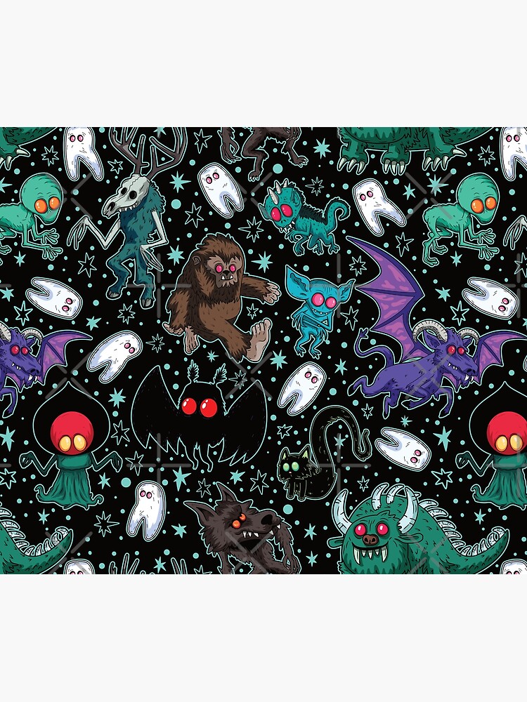 Thumbnail 6 of 6, Throw Blanket, Cryptids Night Black designed and sold by richardhague.