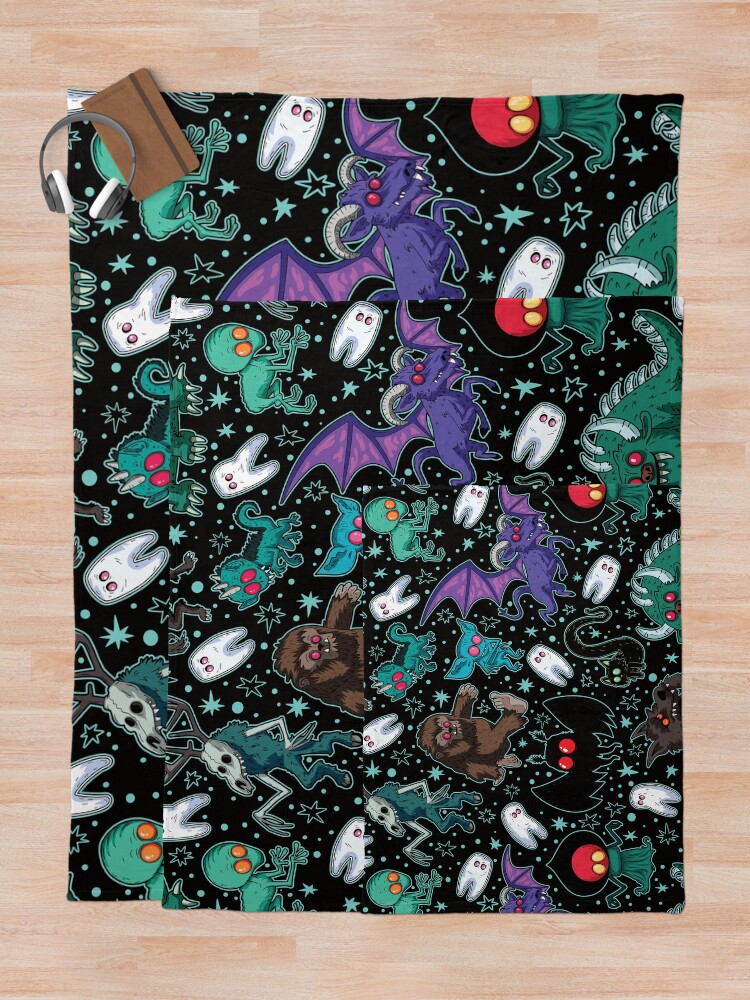Thumbnail 5 of 6, Throw Blanket, Cryptids Night Black designed and sold by richardhague.