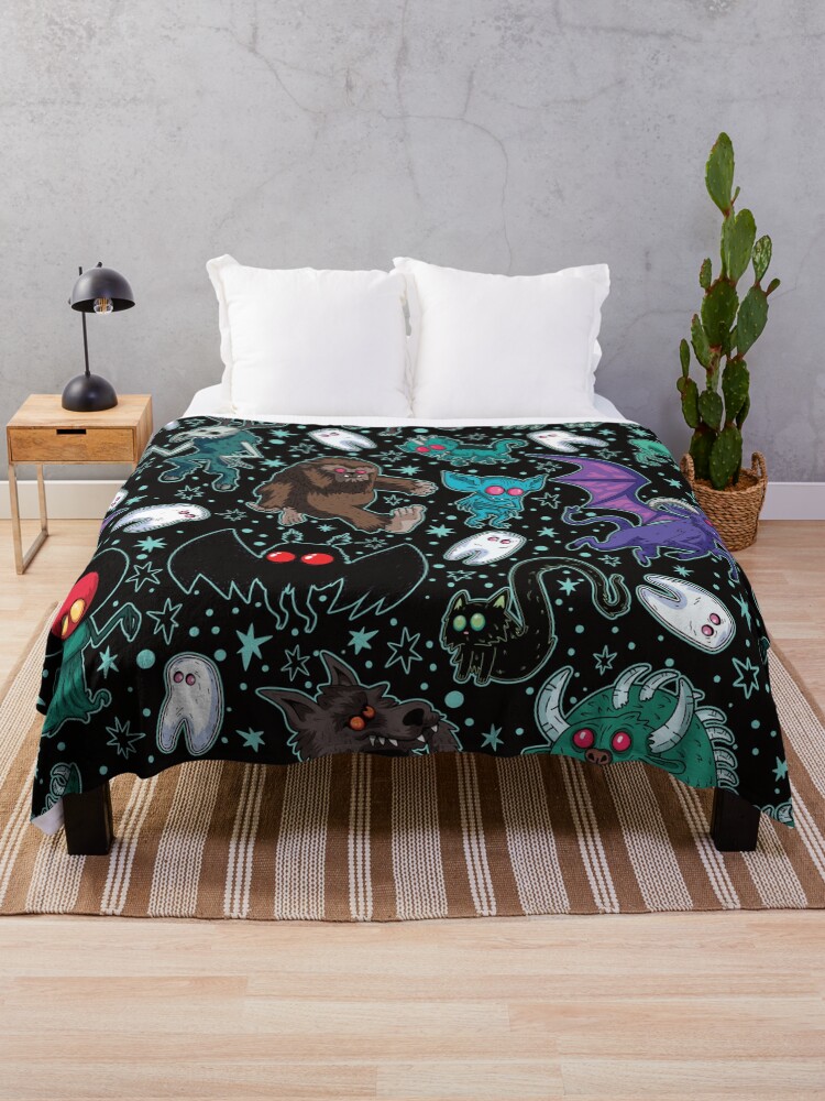 Thumbnail 1 of 6, Throw Blanket, Cryptids Night Black designed and sold by richardhague.