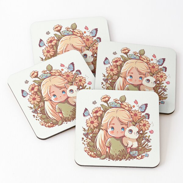 Item preview, little blonde girl with flowers in her hair and birman being friends designed and sold by ZAKAABDE2020.