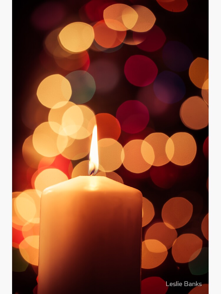 "Burning Candle under Christmas Lights" Sticker for Sale by