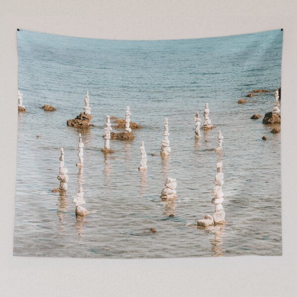 Item preview, Balanced Stones, Antibes Beach, France Sea Print, Balance Rocks Sea designed and sold by radub85.