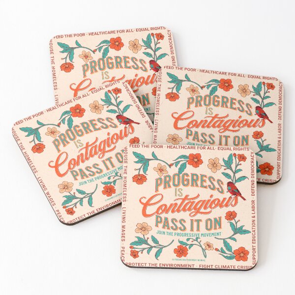 Item preview, PMD00007 Progressive Movement Designs Progress is Contagious vintage sign floral colors bird for progressives designed and sold by ProgressiveLeft.