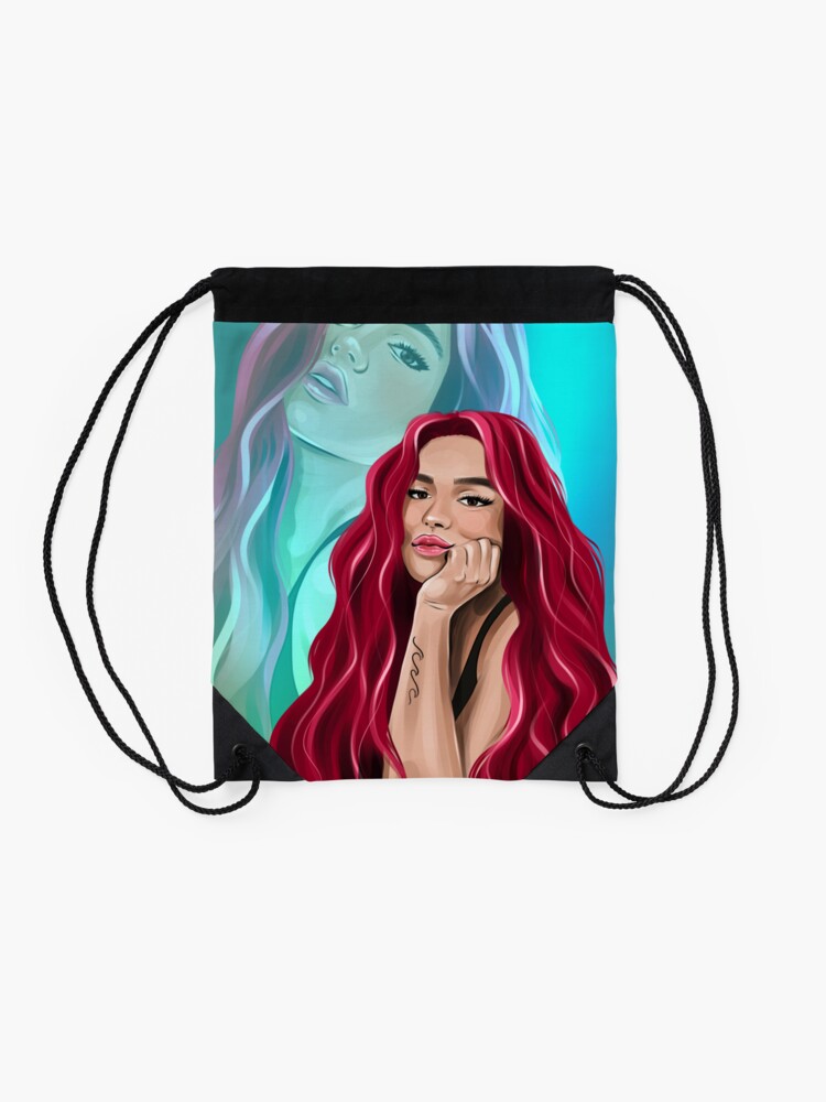 Disover Karol G with Red Hair Rectangle Green Design    Drawstring Bag