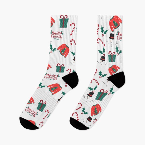 Item preview, X-mas, x mas, xmas, christmas pattern christmas tree, snowman, socks, snowflakes, candy cane, present, santa designed and sold by MMTMK.