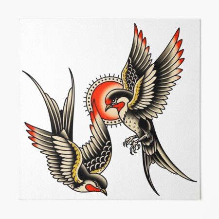 Premium Vector | Old school tattoo swallow bird flying in clouds. dotwork  style vector art.
