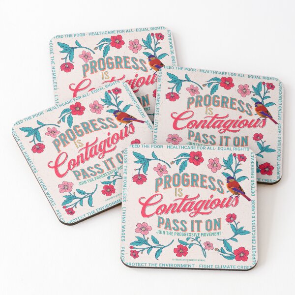 Item preview, PMD00008 Progressive Movement Designs Progress is Contagious vintage sign floral colors bird for progressives designed and sold by ProgressiveLeft.