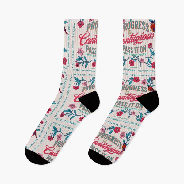 Item preview, PMD00008 Progressive Movement Designs Progress is Contagious vintage sign floral colors bird for progressives designed and sold by ProgressiveLeft.