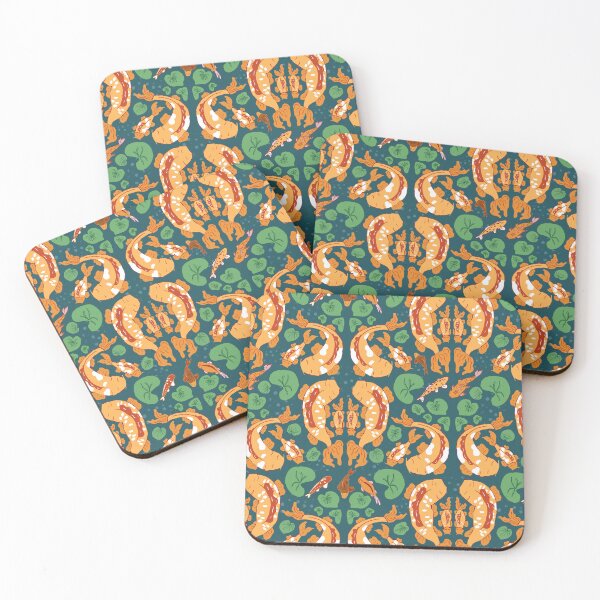 Item preview, Complex swimming koi fish - yellow, orange, blue and green designed and sold by Ingrid Poole.