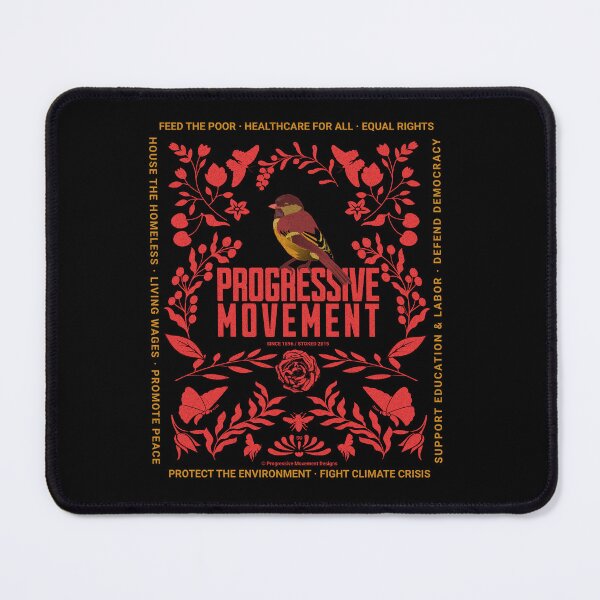 Item preview, PMD00009 Progressive Movement Designs bird on red rose floral botanical motif on black for progressives designed and sold by ProgressiveLeft.