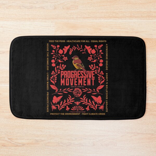 Aperçu de l'œuvre PMD00009 Progressive Movement Designs oiseau sur motif botanique floral rose rouge sur noir pour progressistes créée et vendue par ProgressiveLeft.