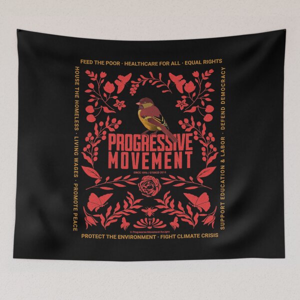 Artikelvorschau, PMD00009 Progressive Movement Designs Vogel auf roter Rose botanisches Blumenmotiv auf Schwarz für Progressive entworfen und verkauft von ProgressiveLeft.