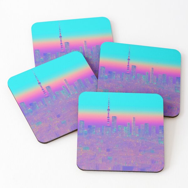 Artikelvorschau, Verpixelte Vaporwave-farbige Skyline von Tokio, Japan entworfen und verkauft von DesignerKin.