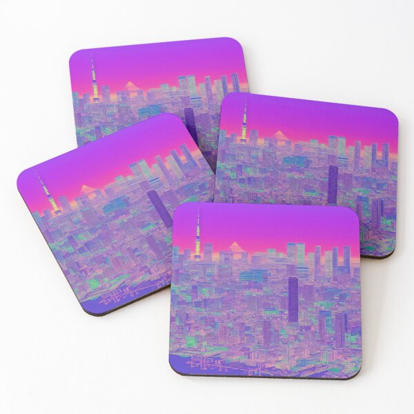 Artikelvorschau, Verpixelte Vaporwave-farbige Skyline von Tokio, Japan entworfen und verkauft von DesignerKin.