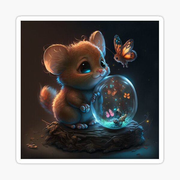 Fantasy Ethereal Magical Kitty Mouse Creature Sticker