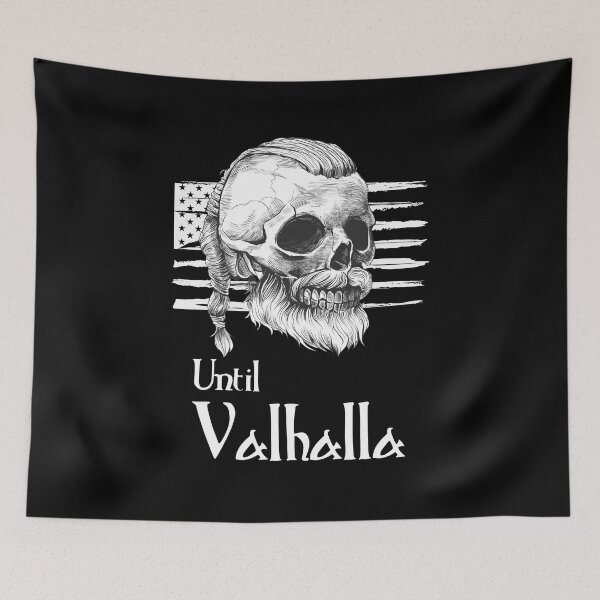 Item preview, Until Valhalla - Skull Black and White With American Flag designed and sold by Georgy09.