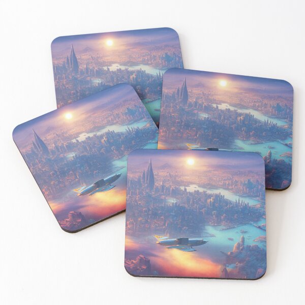 Item preview, A Blue Utopian Future City on a Blue World - Sunset designed and sold by DesignerKin.