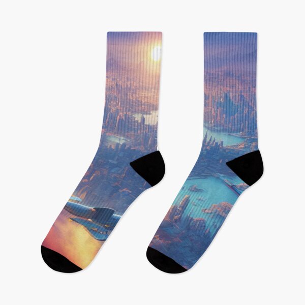 Item preview, A Blue Utopian Future City on a Blue World - Sunset designed and sold by DesignerKin.