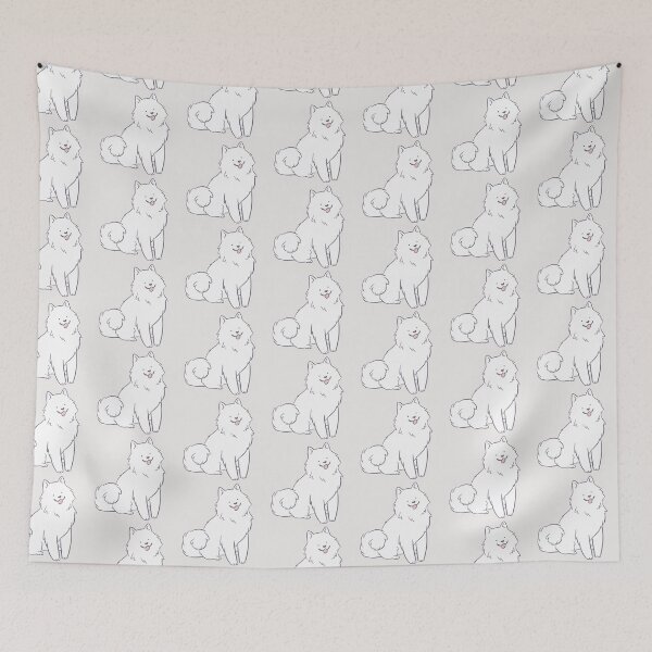 Item preview, Samoyed dog sitting cartoon illustration  designed and sold by Yarafantasyart.