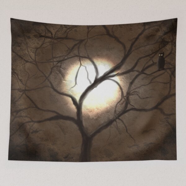 Item preview, Night owl on tree branch on a spooky night with luminous moon designed and sold by Jane Domenech.