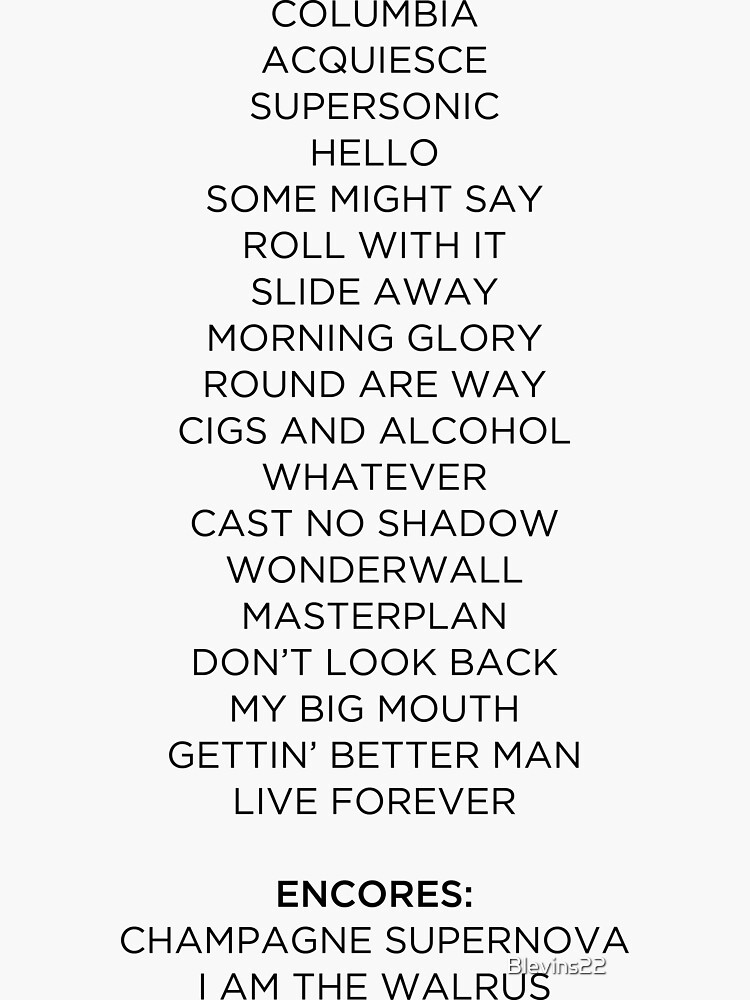 "Knebworth setlist " Sticker by Blevins22 Redbubble