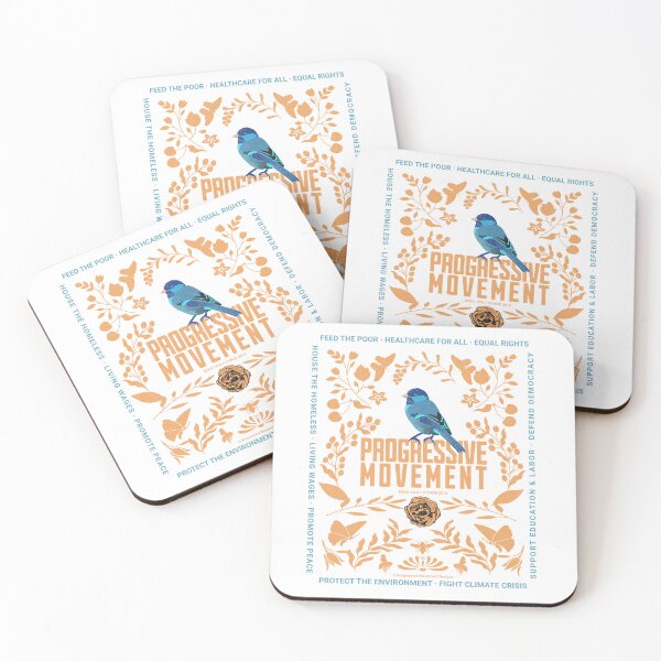 Aperçu de l'œuvre PMD00011 Progressive Movement Designs oiseau bleu sur motif floral rose botanique sur blanc pour progressistes créée et vendue par ProgressiveLeft.