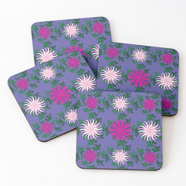 Item preview, White and Pink, Cerise and Purple Flowers on a Vine Leaves and Mauve background designed and sold by sleepingdogprod.