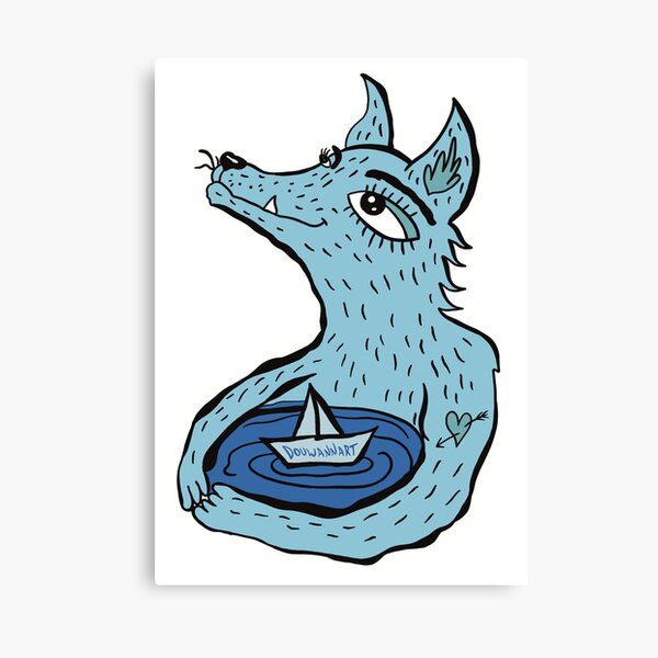 Blue wolf and sea Canvas Print