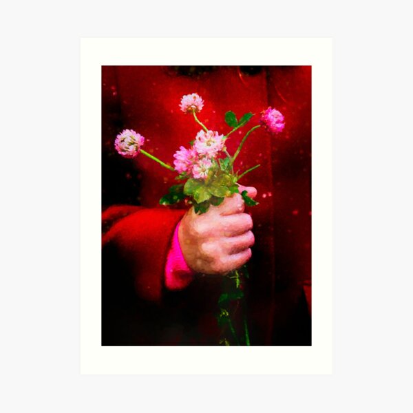 Girl holding wild clover flowers - by Brian Vegas Art Print