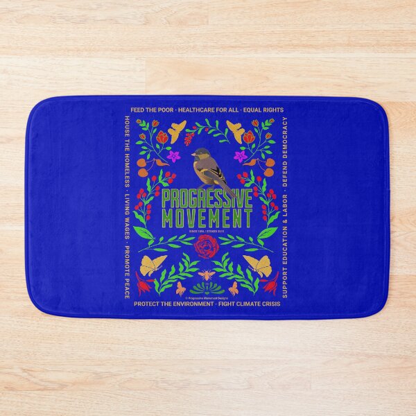 Aperçu de l'œuvre PMD00012 Progressive Movement Designs oiseau avec motif botanique floral rose rouge sur bleu pour progressistes créée et vendue par ProgressiveLeft.