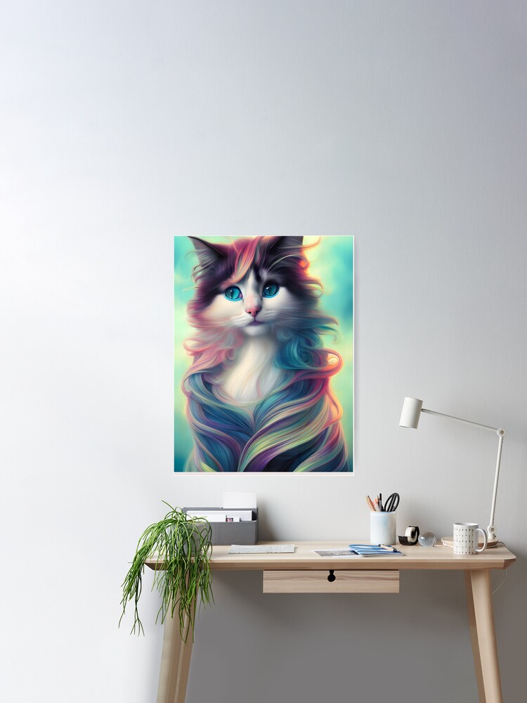Long Haired Cat - Modern by Redbubble Ai-michiart | Poster Digital Art