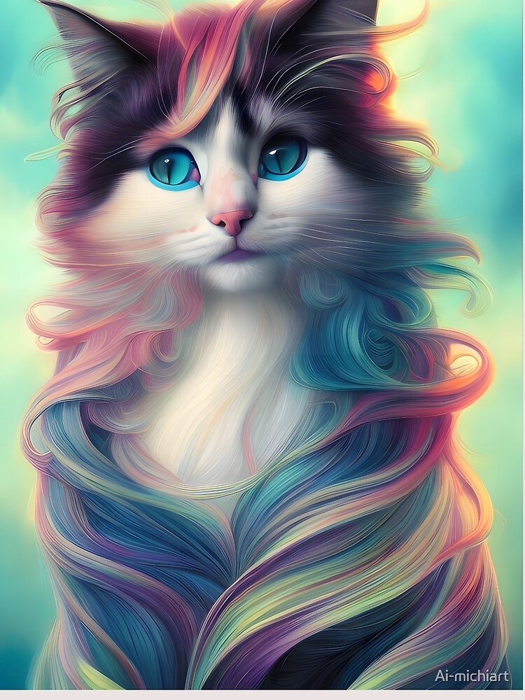 Poster by Modern Cat Ai-michiart Redbubble - | Haired Digital Art\