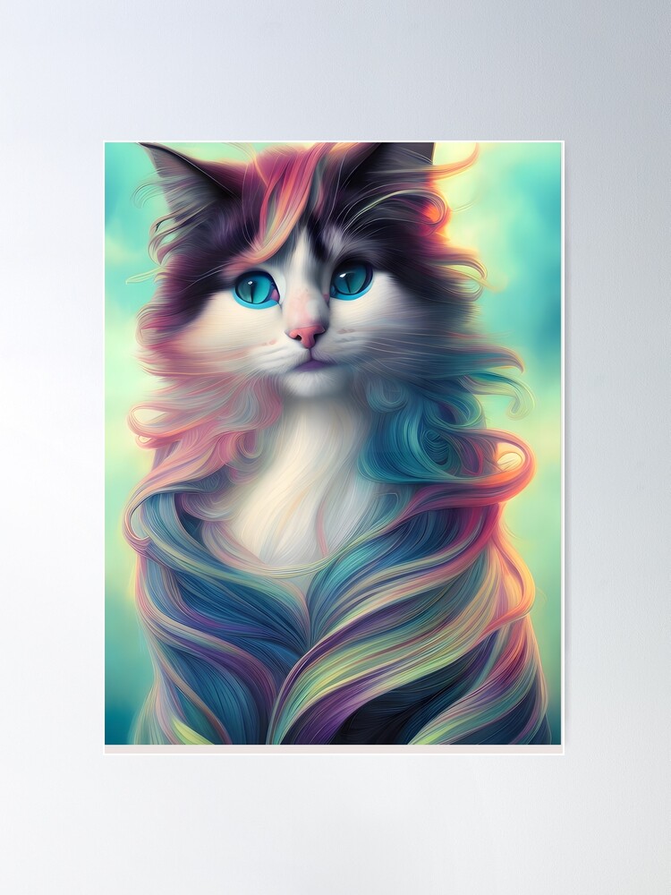 Long Haired Cat - Modern Art\