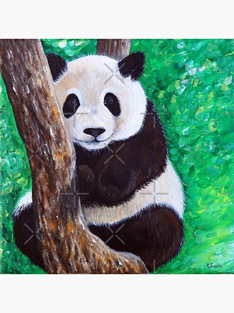 Cute panda canvas paint idea for wall decor. Panda bear. Canvas painting.  Wall art.