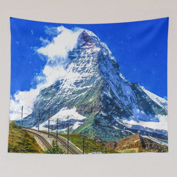 Item preview, Matterhorn Mountain Switzerland Zermatt, European Swiss Alps Mountains, Winter Matterhorn Landscape Oil Paint, Switzerland Highest Peak designed and sold by Paintcorner.
