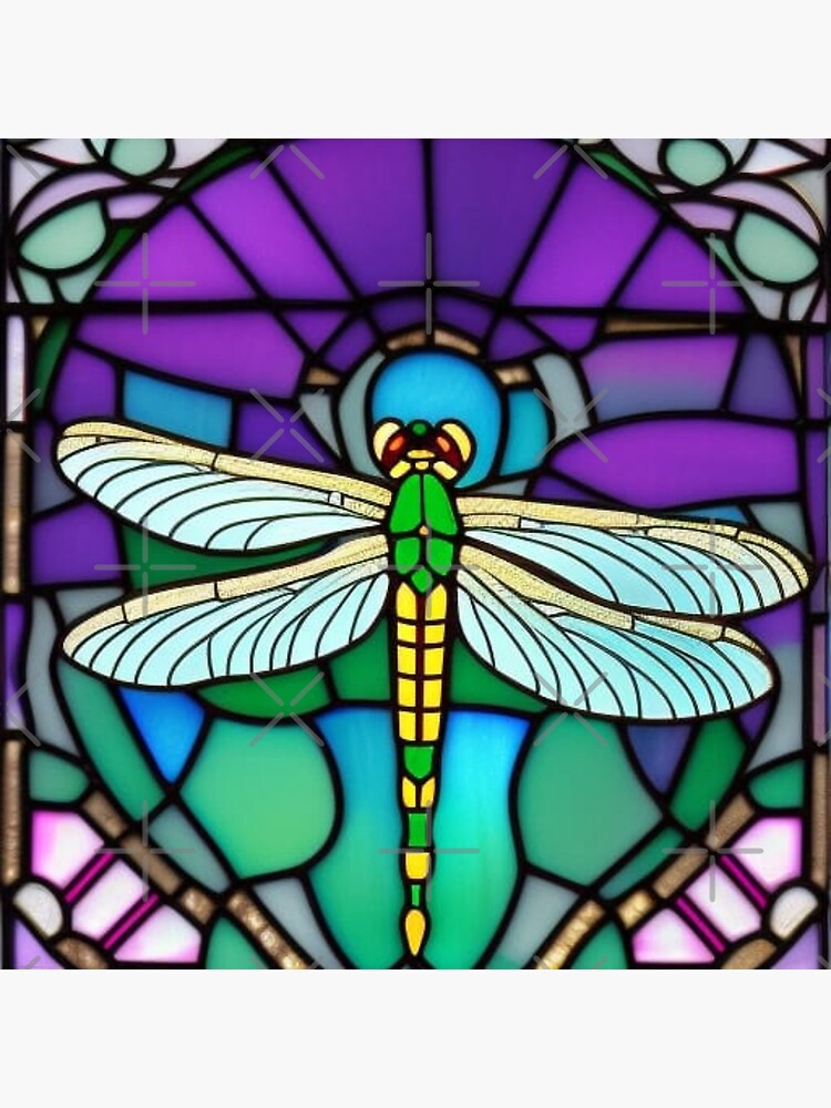 "Dragonfly in Jewel Tones Stained Glass 3" Poster for Sale by