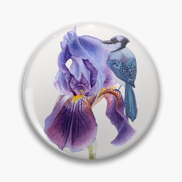 Item preview, Vintage Watercolor Blue Jay and Iris Flower designed and sold by BohemiWANDERS.