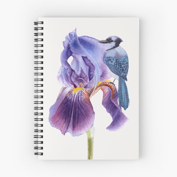 Item preview, Vintage Watercolor Blue Jay and Iris Flower designed and sold by BohemiWANDERS.