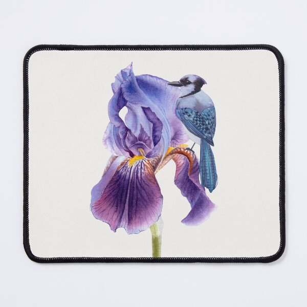 Item preview, Vintage Watercolor Blue Jay and Iris Flower designed and sold by BohemiWANDERS.