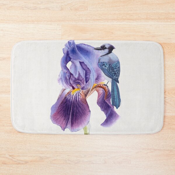 Item preview, Vintage Watercolor Blue Jay and Iris Flower designed and sold by BohemiWANDERS.