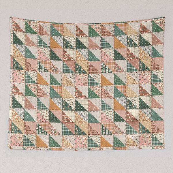 Item preview, Boho Christmas Patchwork Faux Quilt designed and sold by BlossomCreative.